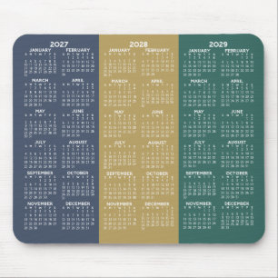 Simple 3 Year 2027 2028 2029 Calendar Colours Mouse Pad