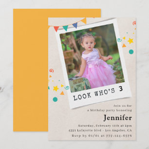 Simple 3rd birthday invitations Girl Orange Photo