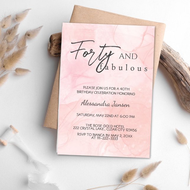 Simple 40 & Fabulous Rose Gold 40th Birthday Invitation (Creator Uploaded)