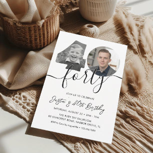Simple 40th Birthday Photo  Invitation