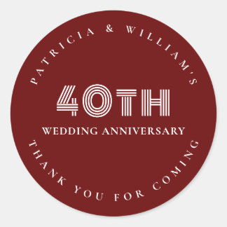 Simple 40th Wedding Anniversary Burgundy Thank You Classic Round Sticker