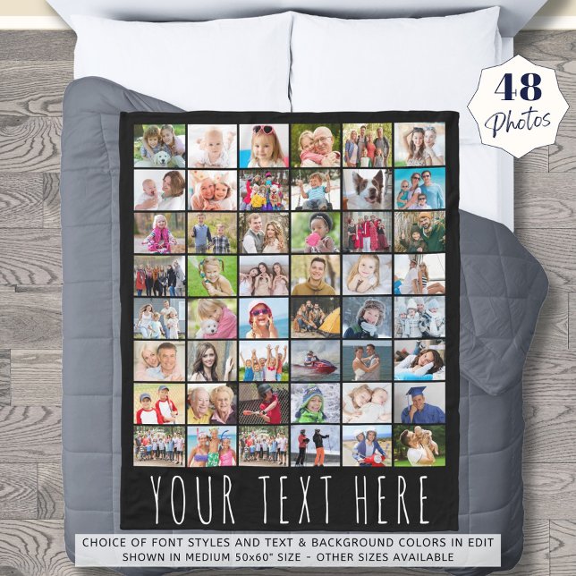 Simple 48 Photo Collage Your Colour Personalised Fleece Blanket (Creator Uploaded)