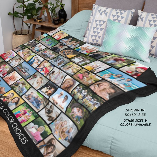 Simple 49 Photo Collage Multiple Shapes Your Colou Fleece Blanket (Creator Uploaded)