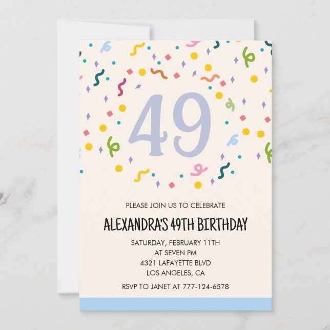 Simple 49th birthday invitations Confetti Modern (Front)