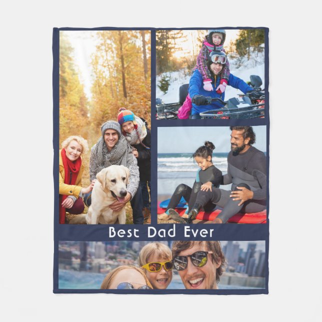 Simple 4 Photo Collage Custom Best Dad Fleece Blanket (Front)