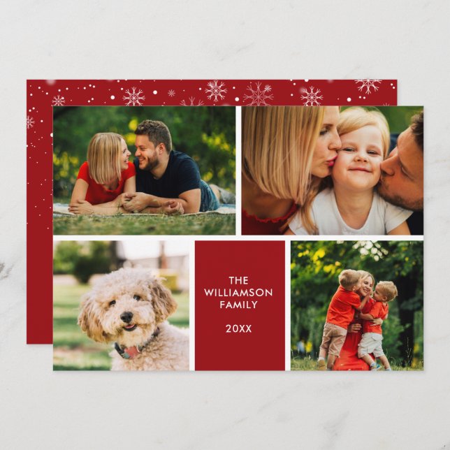 Simple 4 Photo Collage Holiday Card (Front/Back)