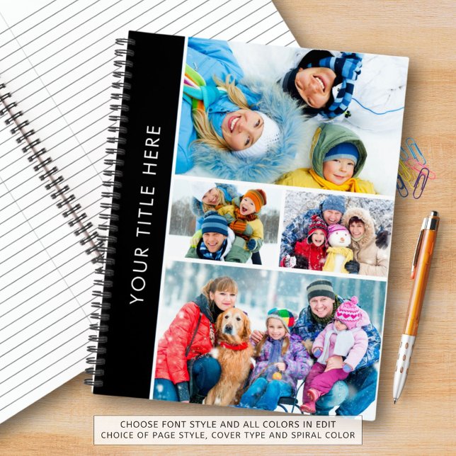 Simple 4 Photo Collage Personalised Custom Colour Notebook (Creator Uploaded)