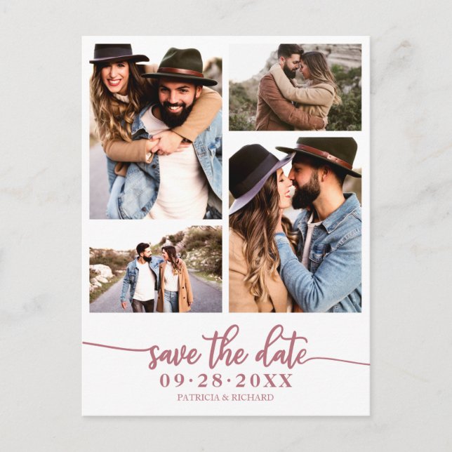 Simple 4 Photo Collage Wedding Save The Date Postcard (Front)