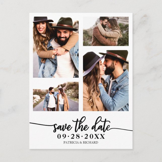 Simple 4 Photo Collage Wedding Save The Date Postcard (Front)