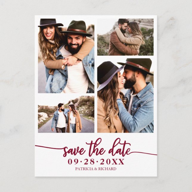 Simple 4 Photo Collage Wedding Save The Date Postcard (Front)