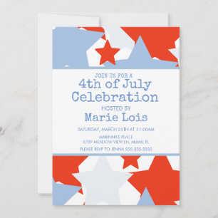 SImple 4th of July Large Stars Red Blue Invitation