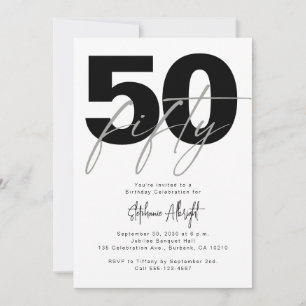 Simple 50 and Fabulous Black 50th Birthday Party Invitation