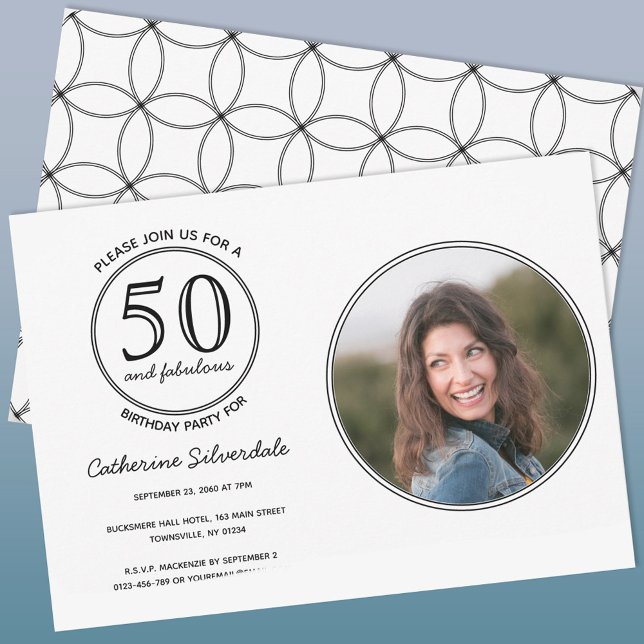 Simple 50 and Fabulous Photo Birthday Party Invitation (Fifty and fabulous minimalist photo birthday party invitation)