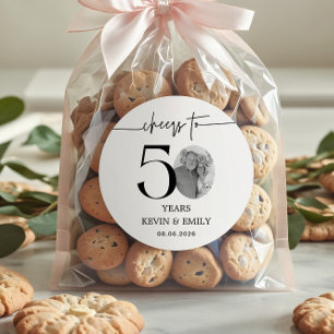 Simple 50th Anniversary Photo Cheers to 50  Classic Round Sticker