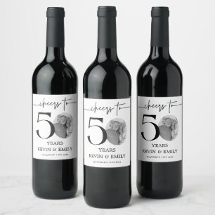 Simple 50th Anniversary Photo Cheers to 50  Wine Label