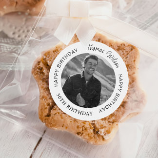 Simple 50th Birthday Photo Classic Round Sticker