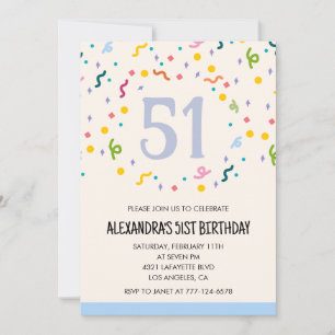 Simple 51st birthday invitations Confetti Modern