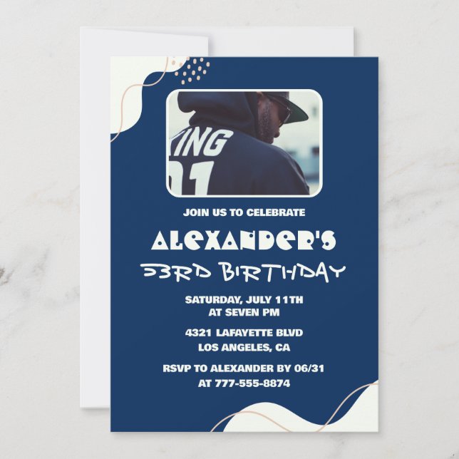 Simple 53rd birthday invitations Men Photo Navy (Front)
