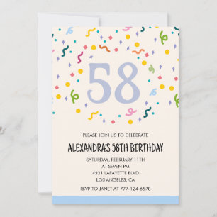 Simple 58th birthday invitations Confetti Modern