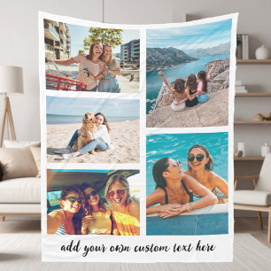 Simple 5 photo Collage Fleece Blanket