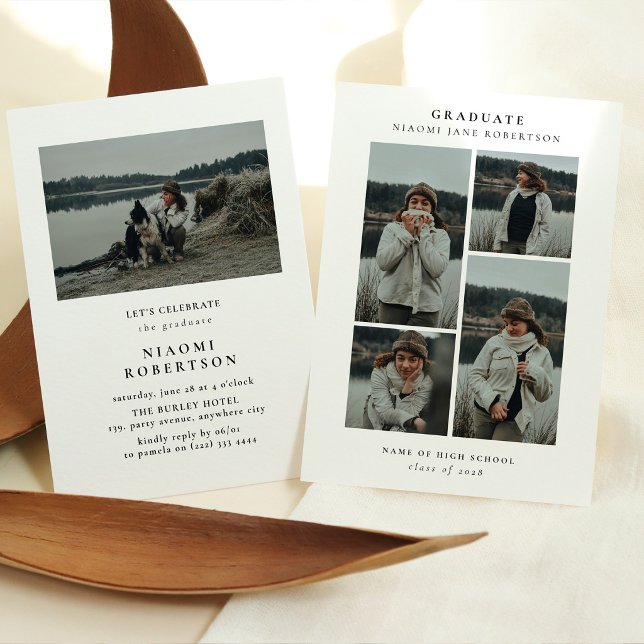Simple 5 Photo Collage Graduation Party Invitation (Creator Uploaded)