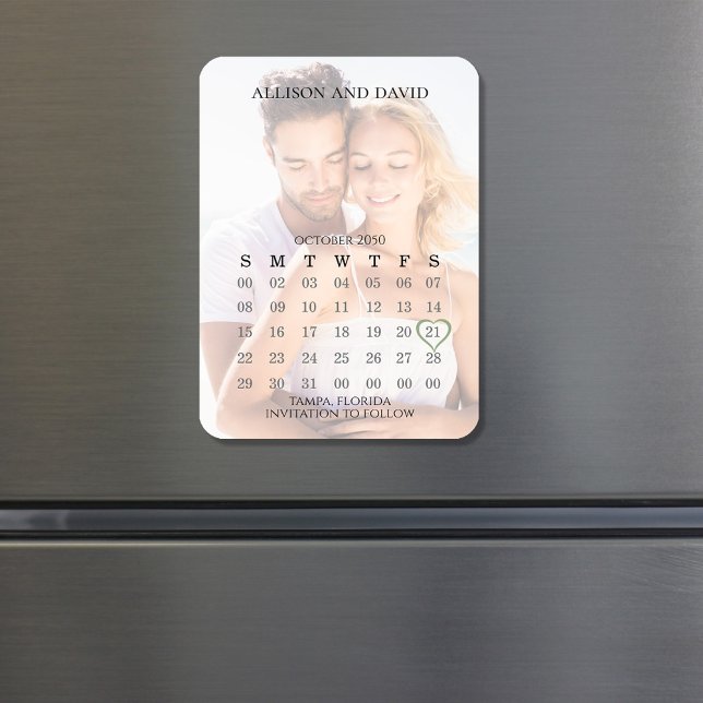 Simple 5 Row Wedding Calendar Photo Save The Date Magnet (Wedding save-the-date photo magnet with calendar template. )