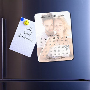 Simple 5 Row Wedding Calendar Photo Save The Date Magnet
