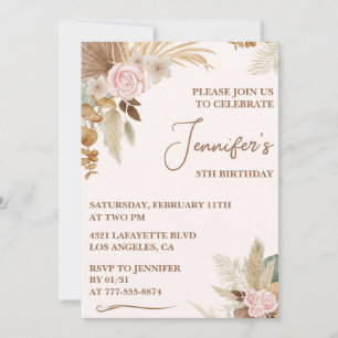 Simple 5th birthday invitation Modern Boho Floral