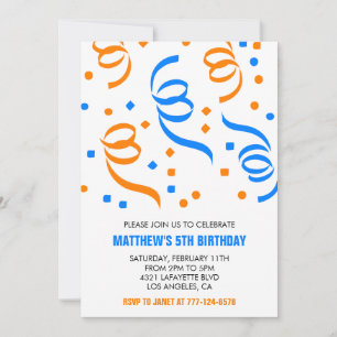 Simple 5th birthday invitations Confetti Blue Boy