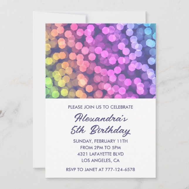 Simple 5th birthday invitations Confetti Rainbow (Front)