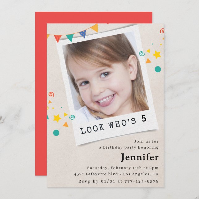 Simple 5th birthday invitations Girl Photo (Front/Back)
