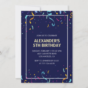 Simple 5th birthday invitations Navy Confetti 