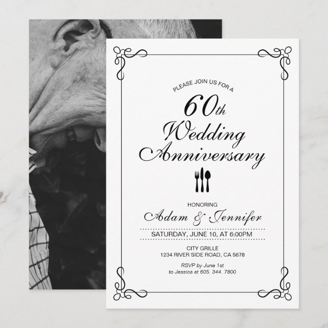 Simple 60th Wedding Anniversary Invitation Card (Front/Back)