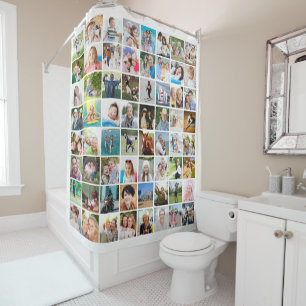 Simple 64 Photo Collage Custom Colour Shower Curtain