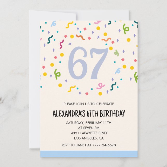 Simple 67th birthday invitations Confetti Modern (Front)