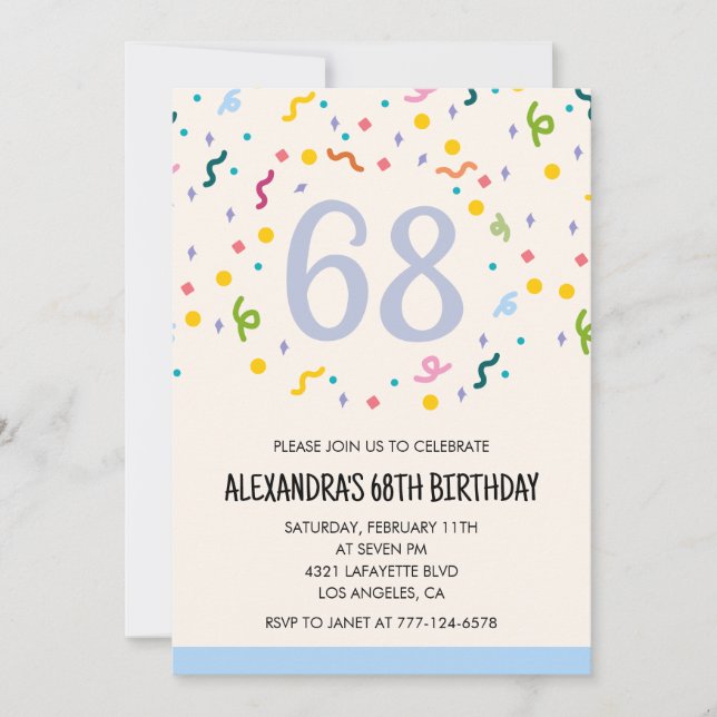 Simple 68th birthday invitations Confetti Modern (Front)