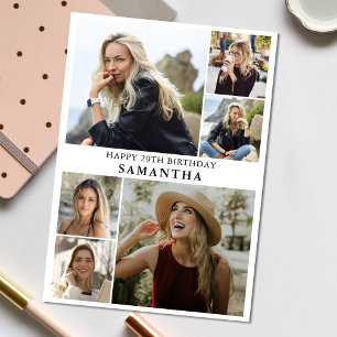 Simple 6 Collage Photo Any Age Birthday Card