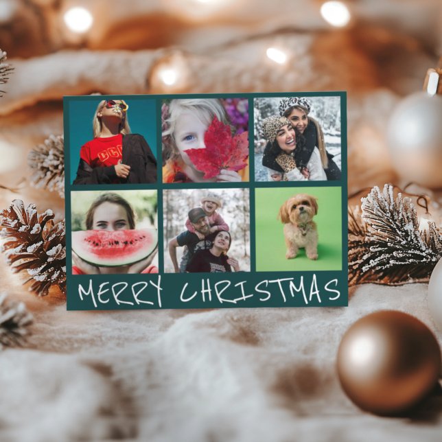 Simple 6 Insta Photo Collage Merry Christmas Postcard (Creator Uploaded)