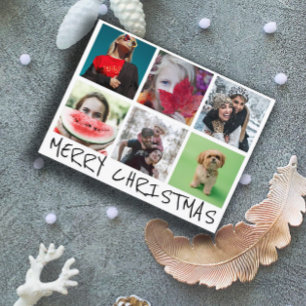 Simple 6 Insta Photo Collage Merry Christmas Postcard