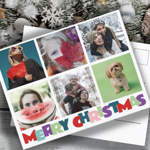 Simple 6 Insta Photo Collage Merry Christmas Postcard