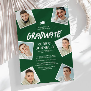 Simple 6 Photo Green Graduation Party Invitations