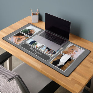 Simple 6 Photo on Grey with Name & Est Date Desk Mat