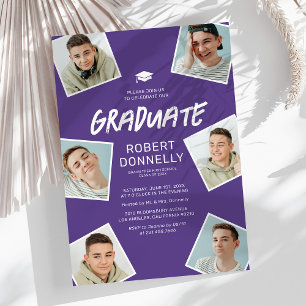 Simple 6 Photo Purple Graduation Party Invitations