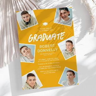Simple 6 Photo Yellow Graduation Party Invitations
