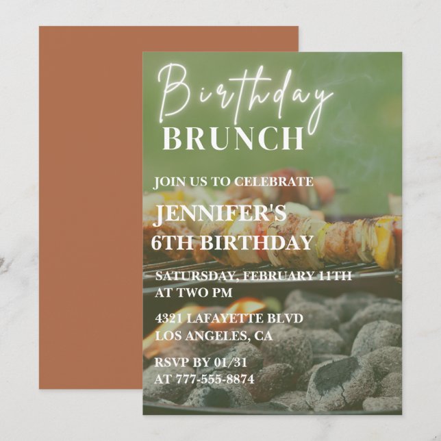 Simple 6th birthday invitations Bbq Backyard  (Front/Back)