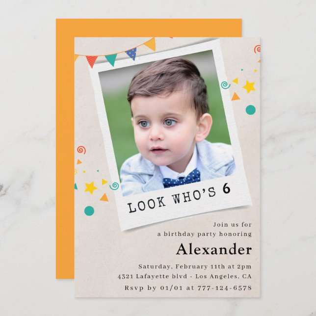 Simple 6th birthday invitations Boy Photo (Front/Back)