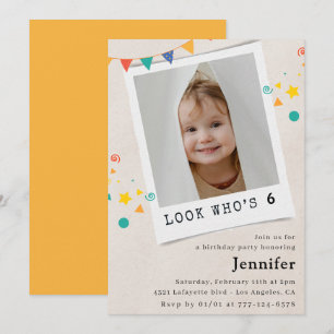 Simple 6th birthday invitations Girl Orange Photo