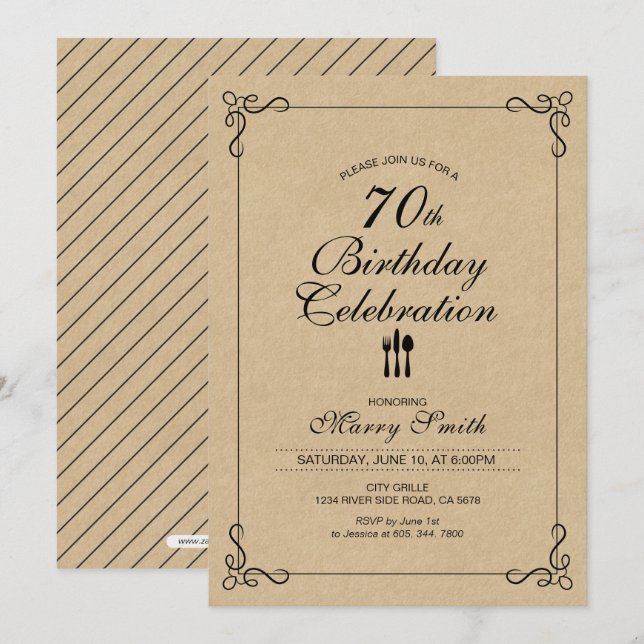 Simple 70th Birthday Celebration Party Invitation (Front/Back)