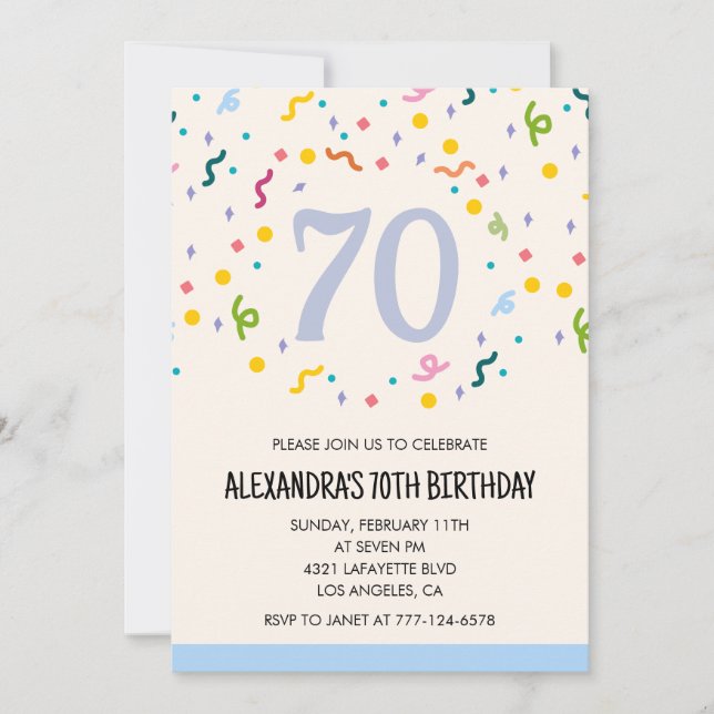 Simple 70th birthday invitations Confetti Modern (Front)