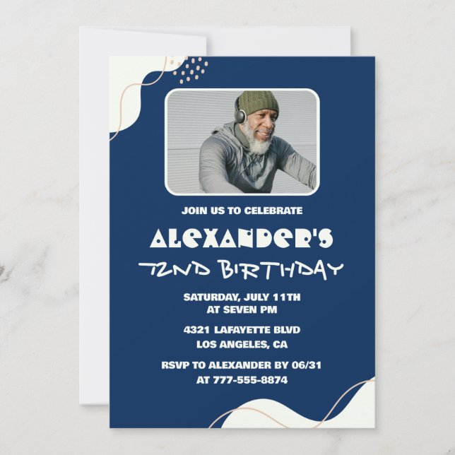 Simple 72nd birthday invitations Men Photo Navy (Front)